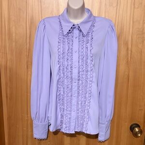 Lavender Ruffle-Trim Button Down Blouse - Women's Top
